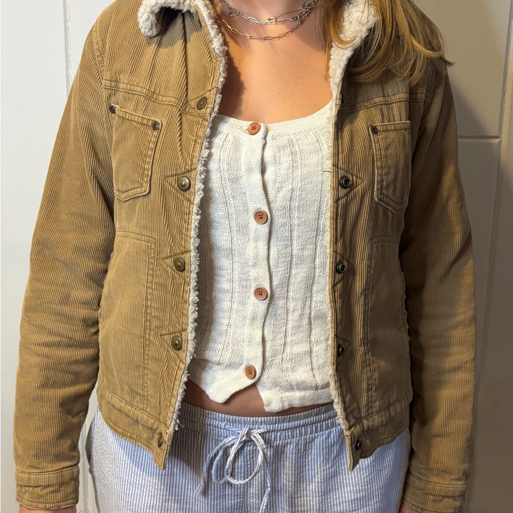 American Eagle Outfitters Tan Sherpa-Lined Jean Jacket